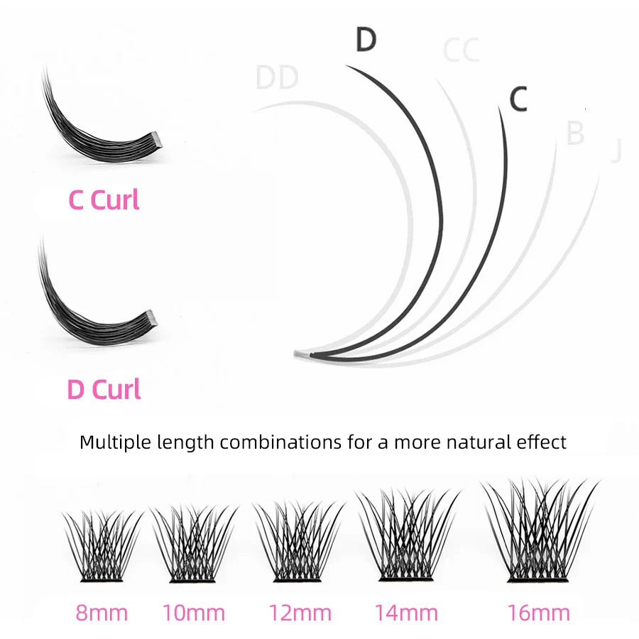 DIY 144 Cluster Lashes YUANZHIJIE free ship Segmented Beam Natural C/D Curl Individual Mink Eyelashes Makeup Supplies at home 240624
