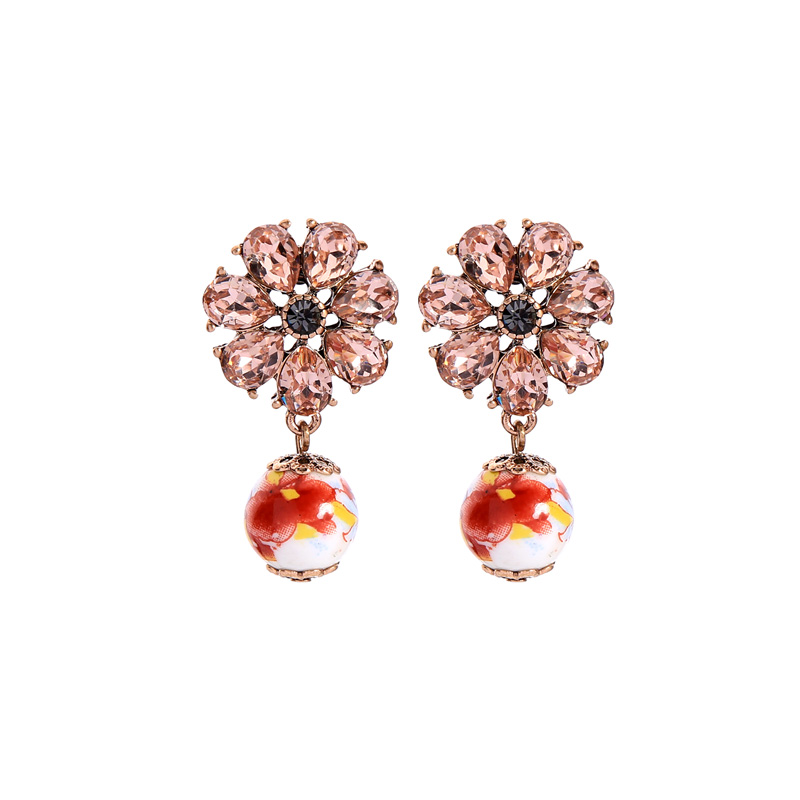 Cute Ethnic Pink/White Resin Ceramic Glass Flower Drop Earring Neckalce For Women Handmade Wholesale Romantic Jewelry Accessory