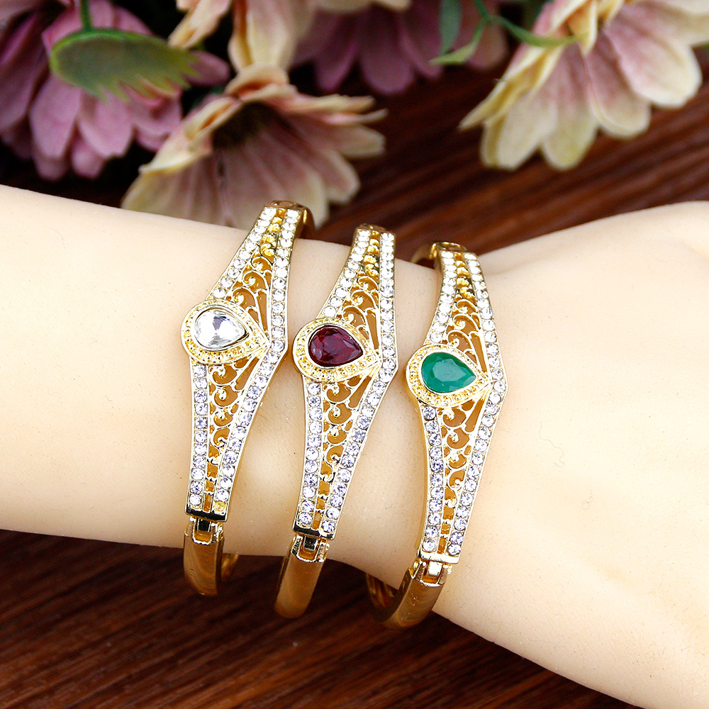 Sunspicems 18k Gold Color Moroccan Crown Bangle Crystal Bracelet For Women Wedding Jewelry Arab Arabesque Cuff Bracelet Bijoux