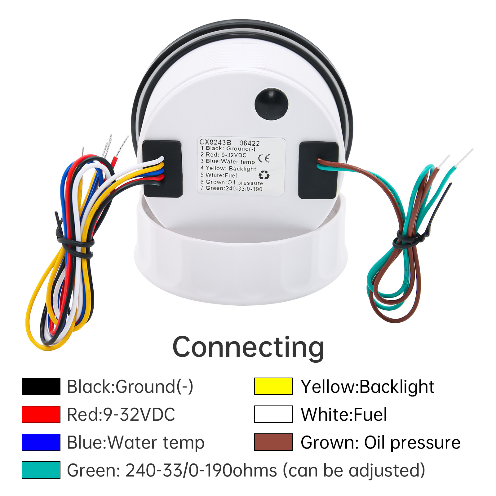 85mm Oil Pressure Water Temperature VOLT Fuel Gauge With Flashing Alarm Light 0-190/240-33ohm 4 In 1 Meter For Car Boat 12/24V