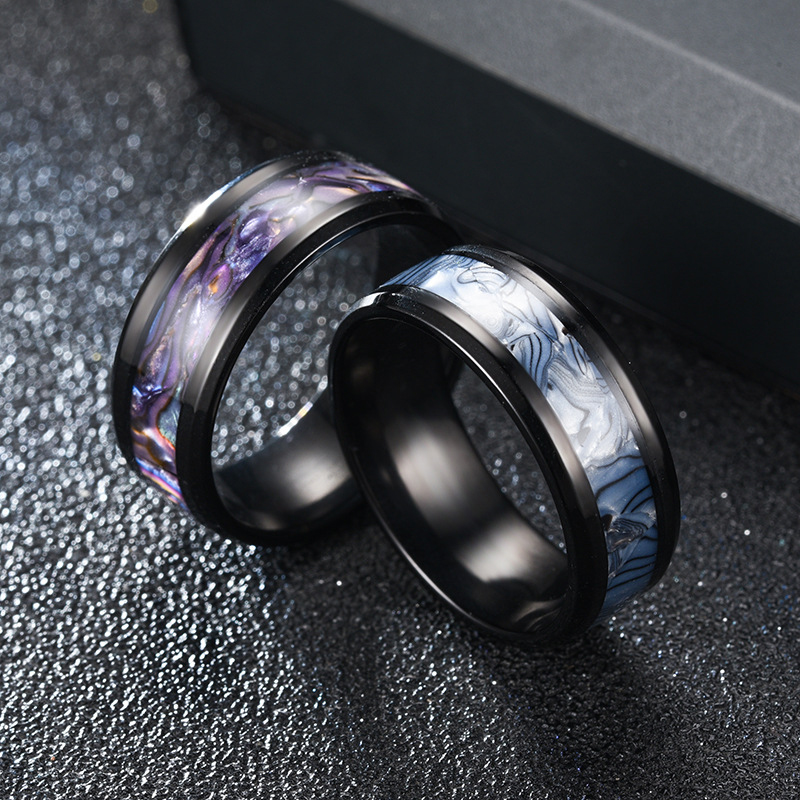 8MM Titanium Steel Black Finger Rings Set For Men Women Elegant Colorful Purple Shell Wedding Jewelry Rings 2024 Trend Gifts
