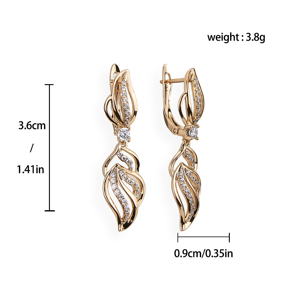 Dckazz Copper Fine Crystal Drop Earring Gold Color Unusual Flower Pendant Dangle Earrings Women Party Classic Jewelry Best Gift