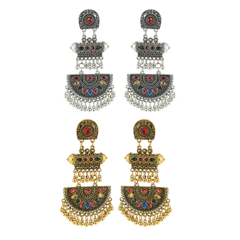 Indian Vintage Bollywood Mexico Gypsy Boho Bell Ear Rings Traditional Jhumka Jhumki Earrings for Women and Girls 2 Color