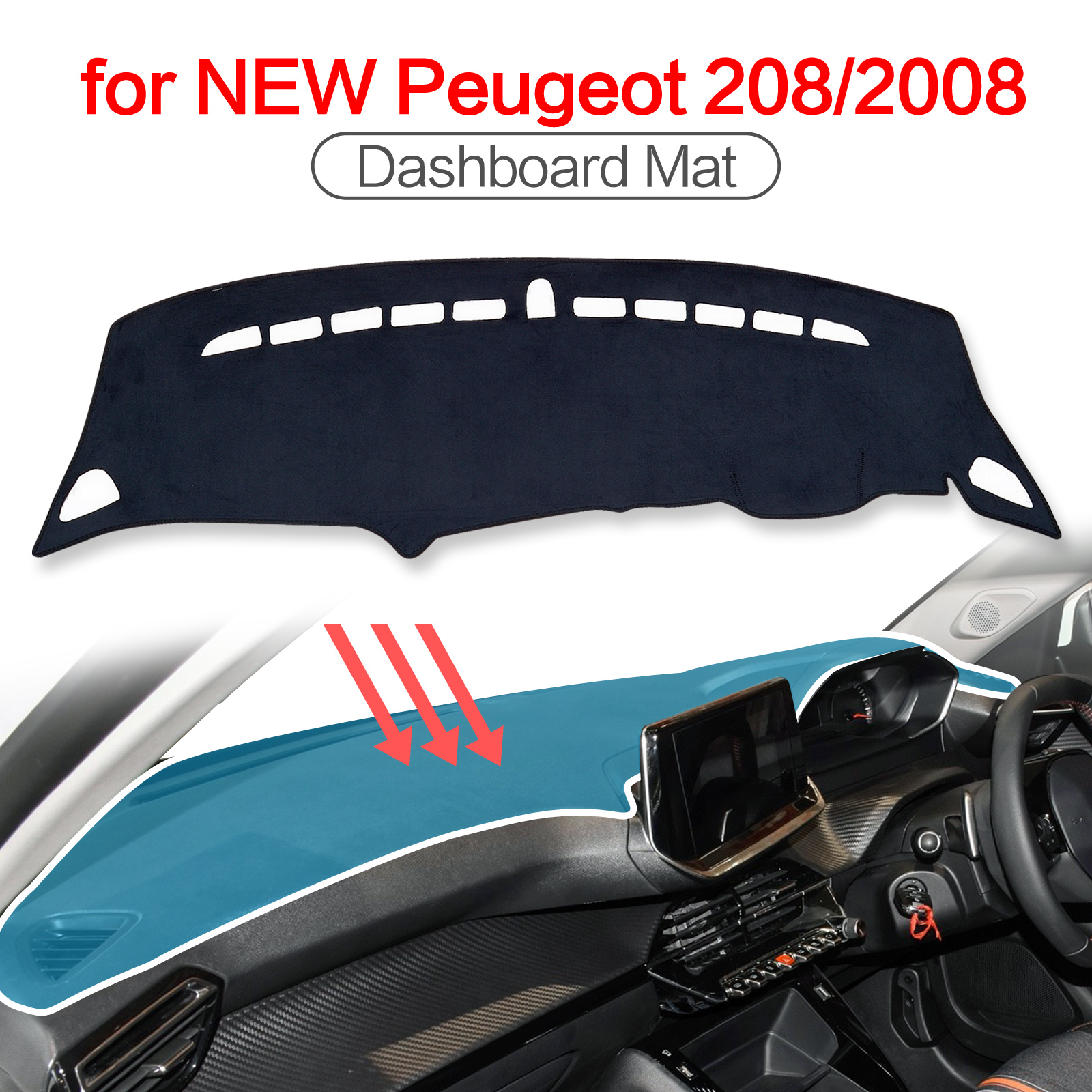 Smabee Dash Mat Dashmat for Peugeot 2008 e-2008 208 e-208 2019-2024 Anti-Slip Pad Dashboard Cover Protective Carpet Accessories
