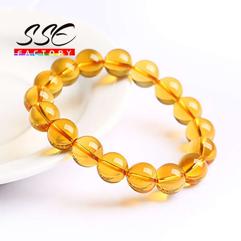 Natural Citrines Crystal Bracelets Stone Round Loose Beads Elasticity Rope Men Women Bracelet High Quality Crystal CharmBracelet