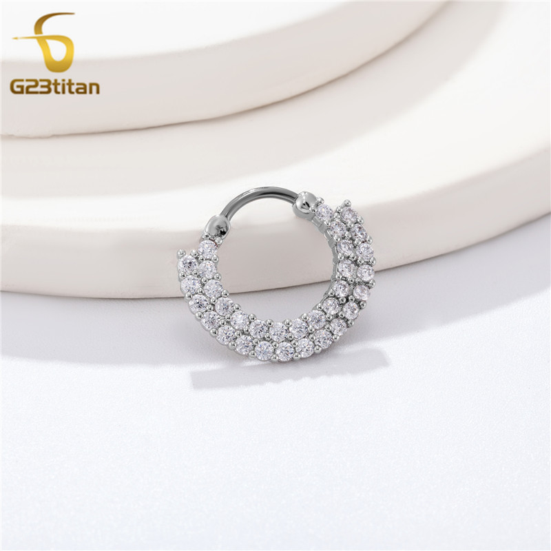 Cubic Zirconia Nose Hoops Septum Clickers Daith Earrings Titanium Piercing Body Jewelry 16G Ear Cartilage Helix Lobe Rings