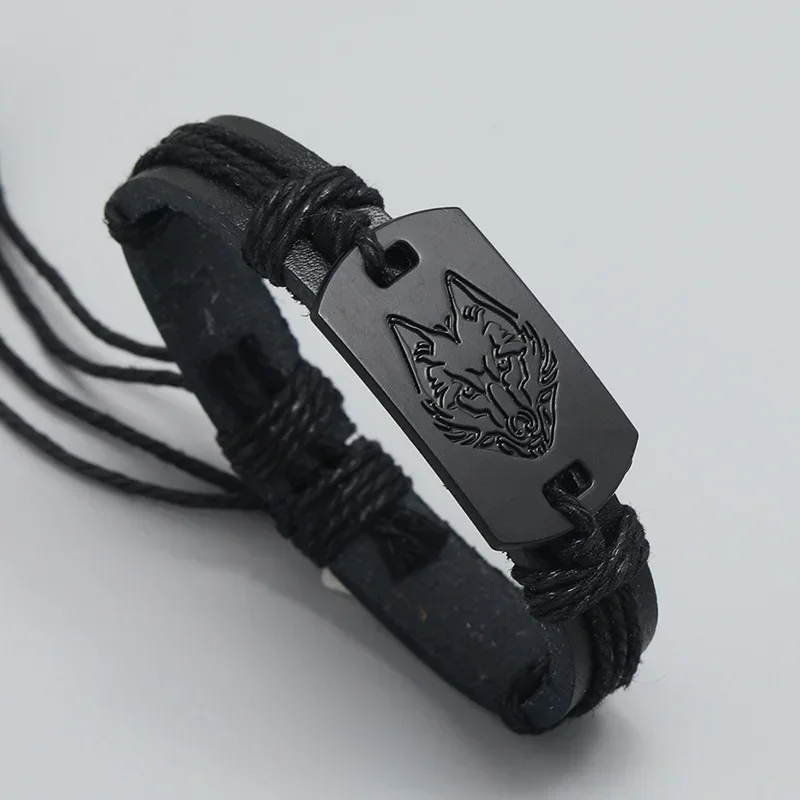 Hip Hop Rock Band Bracelet Steampunk Band Symbol Adjustable Wolf Head Charm Leather Bracelets Men Women Collection