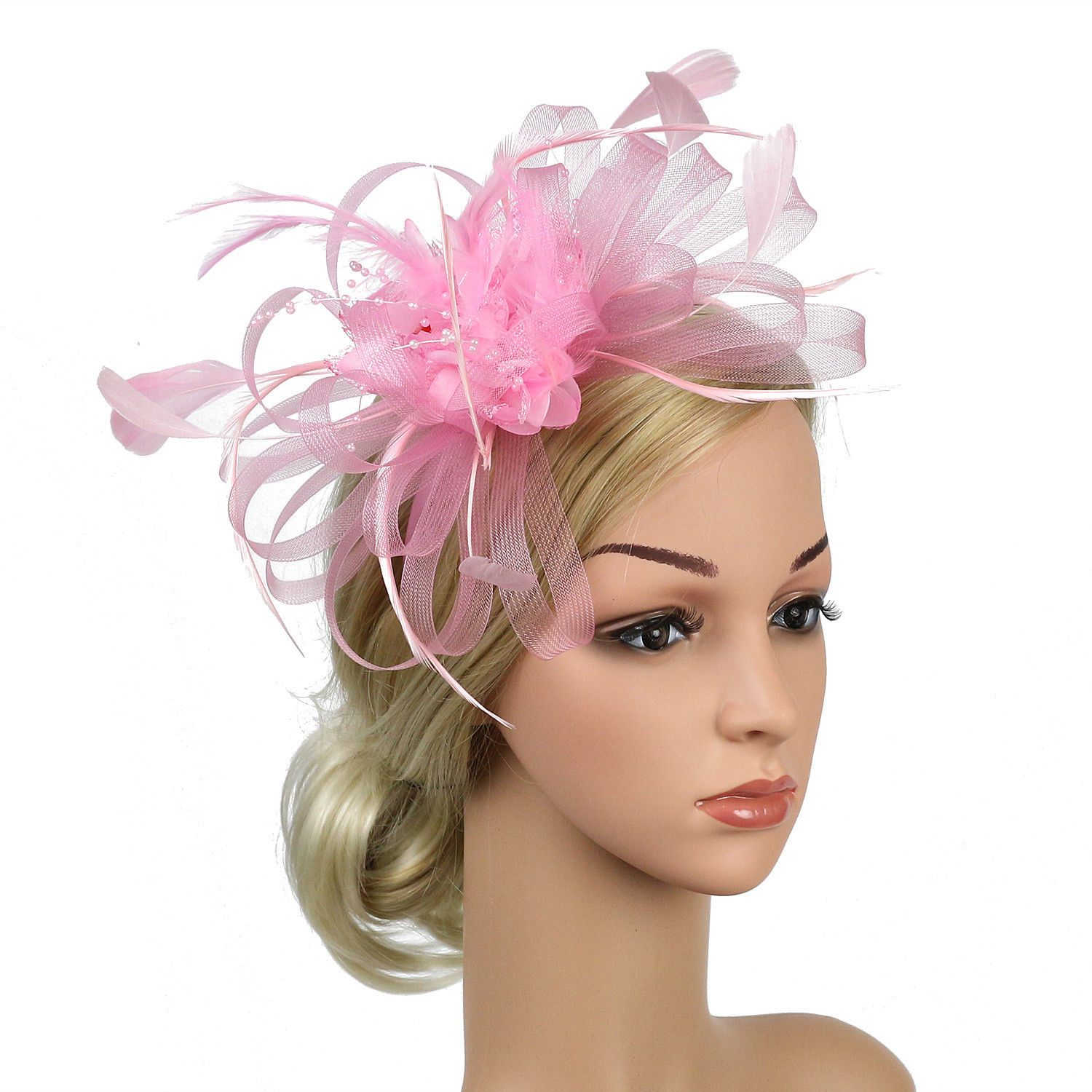 Brand New 2019 Hot Sales Net Feather Mesh Fascinator Big Flower Headband Clip Wedding Bridal Women Tea Party Church Hat