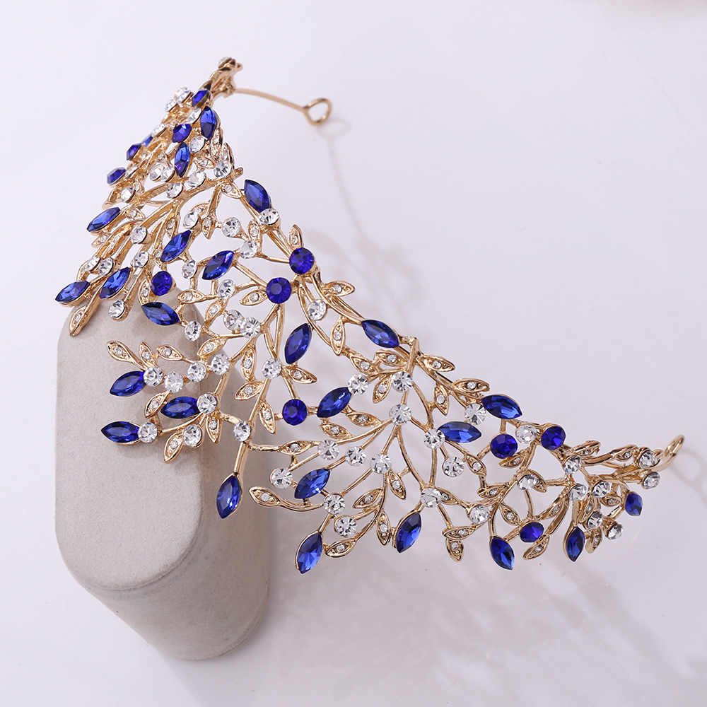 Baroque Retro Gold Color Green Crystal Leaf Bridal Tiara Crown Rhinestone Pageant Diadem Bride Headband Wedding Hair Accessories