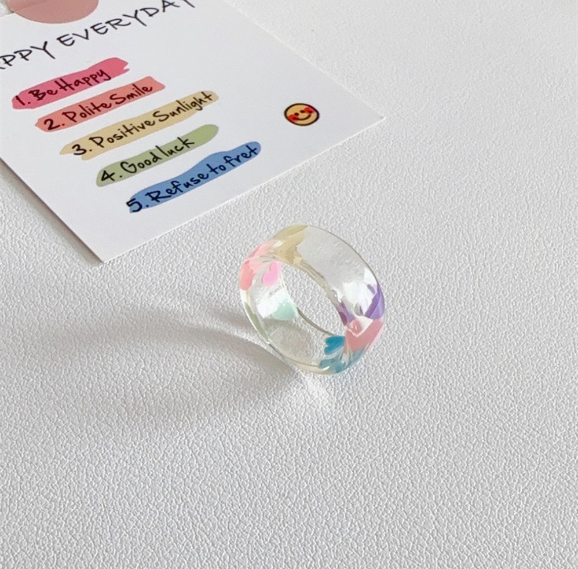 Korean Color Acrylic Niche Personality Simple Cute Sweet Cat Dog Ring Does Not Fade Index Jewelry Set Girl Kid Student Gift