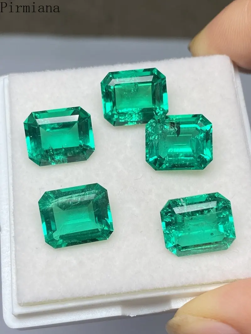 Pirmiana Hand Made Lab Grown Emeralds Columbia Color Emerald Cut Loose Stone for Jewelry Making