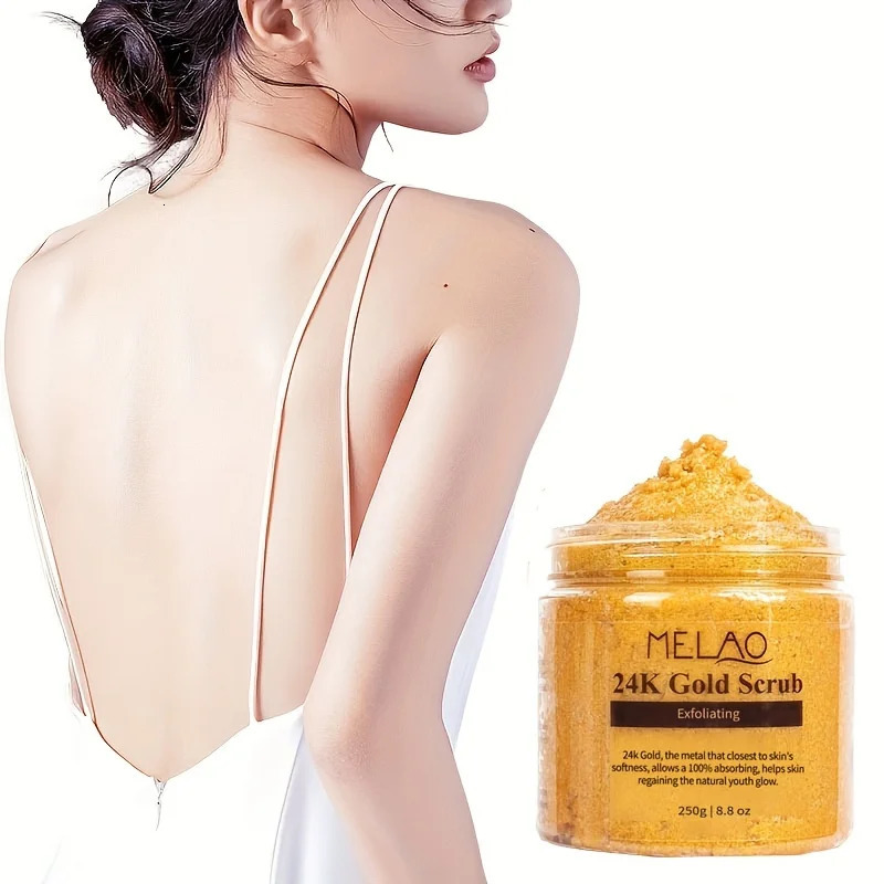 MELAO 24K Gold Scrub Exfoliate Face Body Salt ScrubPore Cleanser Shower Scrub For Men Women 240624