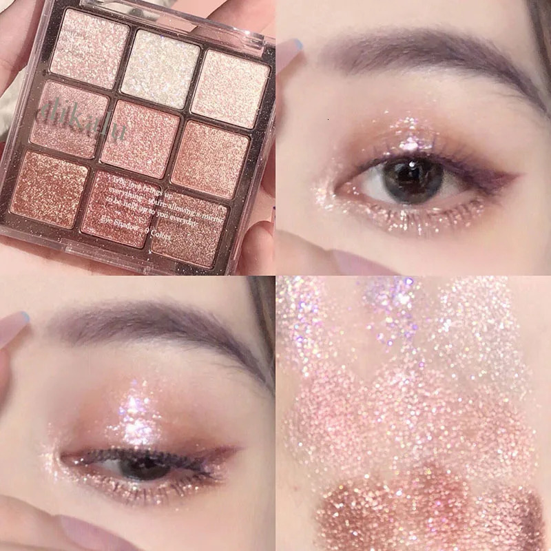 Shimmer 9 Color Glitter Acrylic Eyeshadow Palette Pearlescent Sakura Christmas Eyeshadow Makeup Palette Waterproof Korean Makeup 240624
