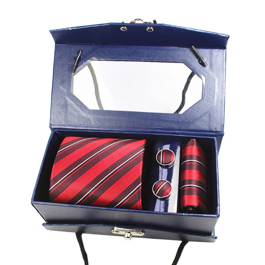 GUSLESON New Design Tie Set With Gift Box Jacquard Woven gravata Silk Tie Hanky Cufflinks Necktie Sets For Wedding Party Men