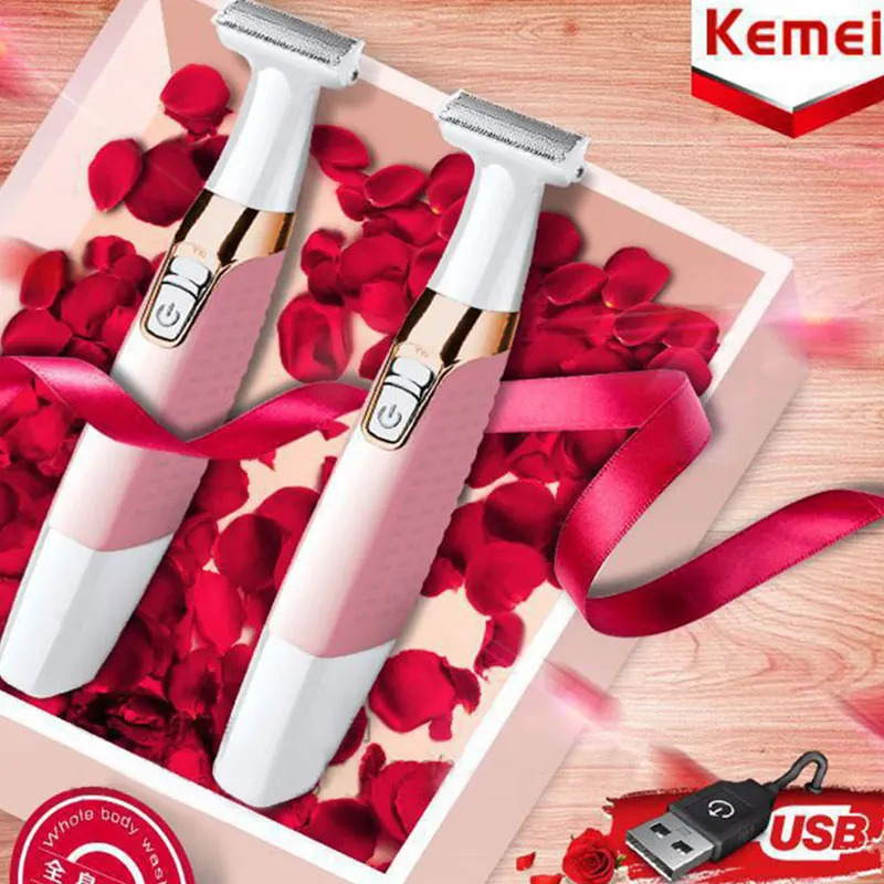 Kemei washable rechargeable electric women shaver trimmer hair removal lady leg full body bikini trimmer machine painless 240624