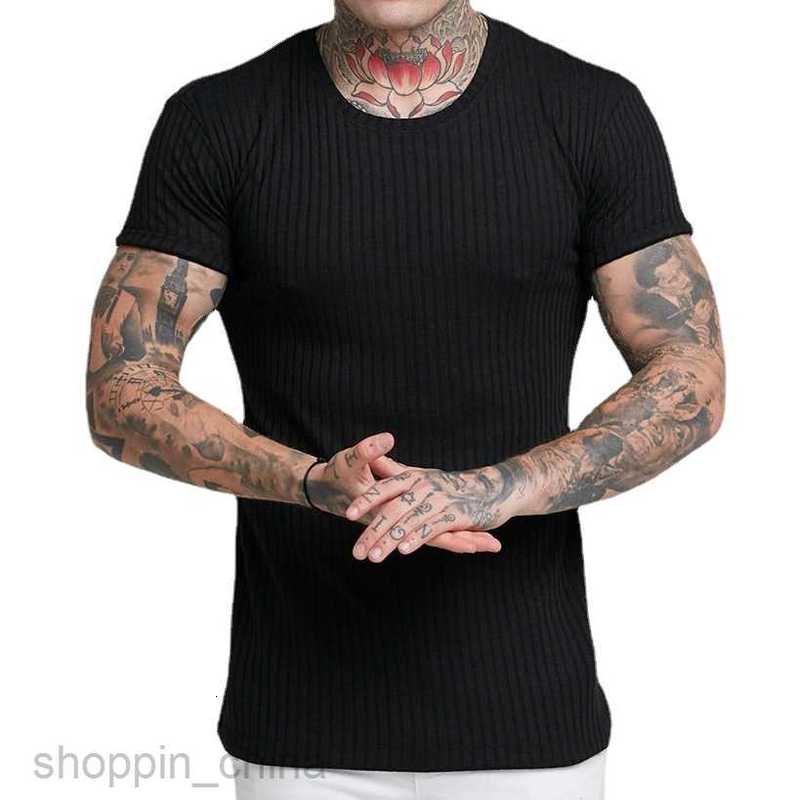 Men's T Shirts summer sports fitness leisure stand collar elastic vertical round neck short sleeve T-shirt tees tops