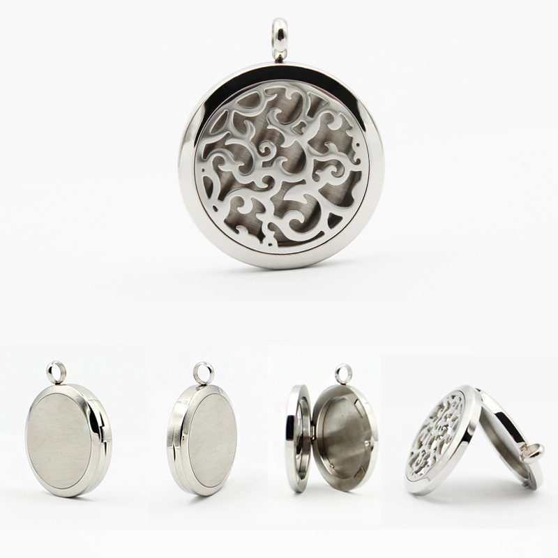 Hollow Aromatherapy Diffuser Locket Necklace Round Essential Oil Aromatherapy Locket Refill Pads Perfume Locket Necklace