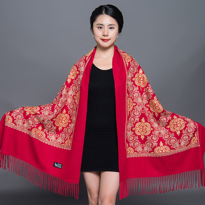 200*70CM Autumn Winter New Embroider Cashew Flower Scarf Shawl Fringed Scarves Women Solid Scarf Brand Designer Bufanda Mujer