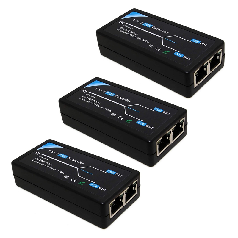 3X 2 Port POE Extender 10/100Mbps With IEEE 802.3Af Standard Input/ Output For IP Camera Extend 100 Meters For POE Range