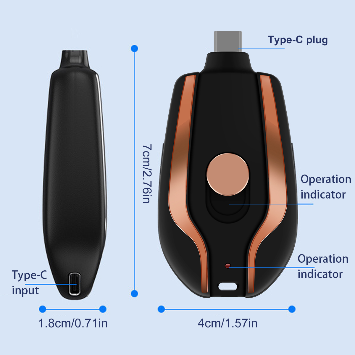 Keychain Portable Charger Compatible with Android 1500mAh Key Chain Phone Charger Type-C Mini Power Emergency Charger Power Bank