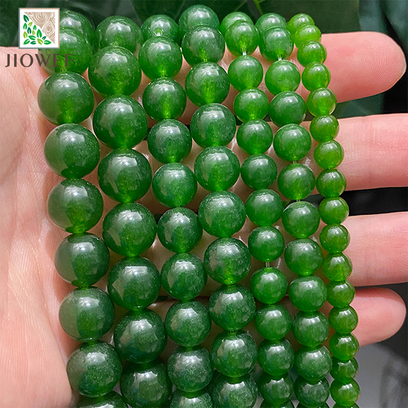 Green Taiwan Jades Chalcedony Round Loose Natural Stone Beads for Jewelry Making 15" Strand DIY Charms Bracelet 4/6/8/10/12/14mm