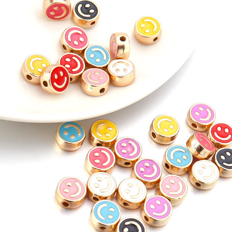 20pcs/Lot 8mm Smile Face Enamel Beads For Jewelry Making Loose Spacer Charms Diy Bracelet Neklace Accessories Wholesale