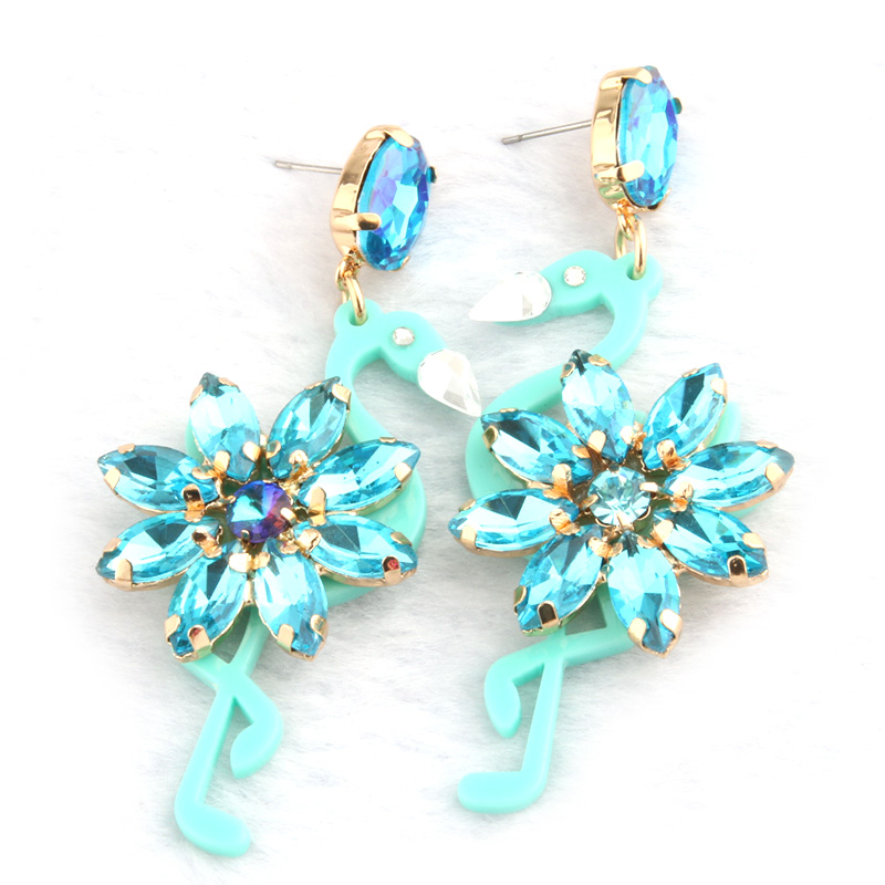 NeeFu WoFu 2023 Crystal Long Earrings Big Flamingo Large Earrings For Women Resin Brincos Brand earrings Ear Fine Jewelry Gift