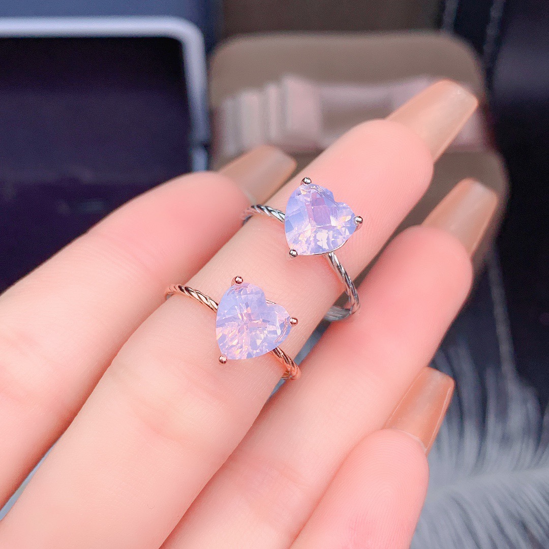 Simple Designs Lavender Quartz Amethyst Solitaire Heart Ring 925 Silver Engagement Twins Rings For Women Gift