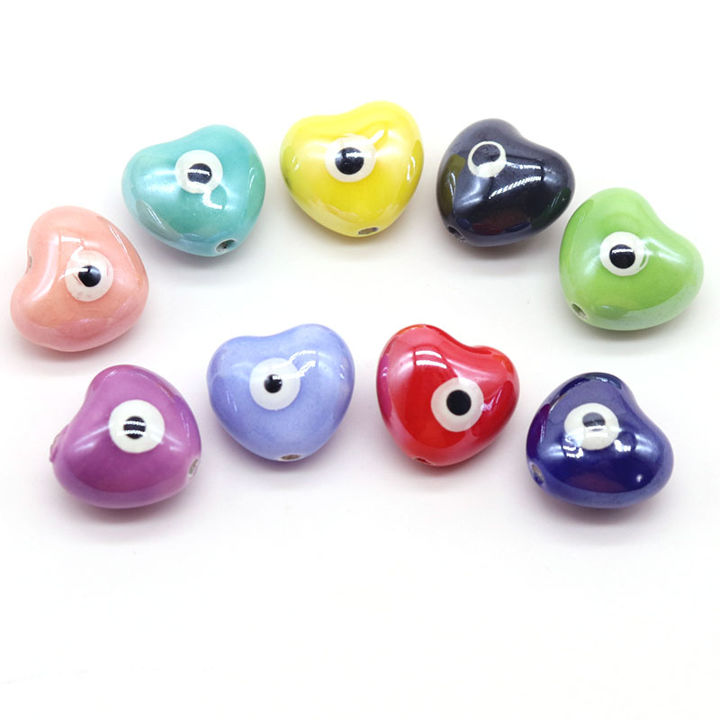 Heart Evil Eye Ceramic Beads For Jewelry Making Necklace Bracelet 17x15mm Love Shape Porcelain Spacer Bead Accessories