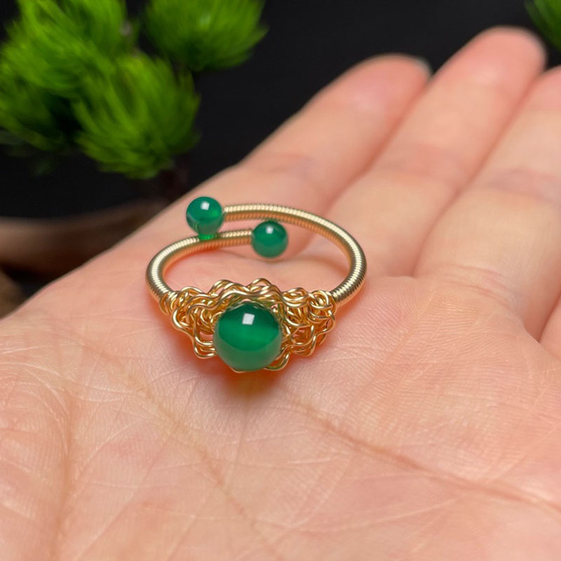 Natural Stone Bangles Cuff Copper Bracelets for Women 14K Copper Plating Gold-Color Wire Wrap Agate Bracelet Exquisite Jewelry