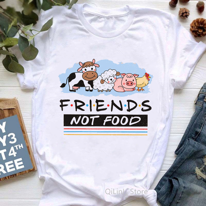 Women Vegetarian Friends Not Food Print T Shirt Vegan Animals Tshirt Funny Graphic Summer Female Harajuku Ladies Tops Tees