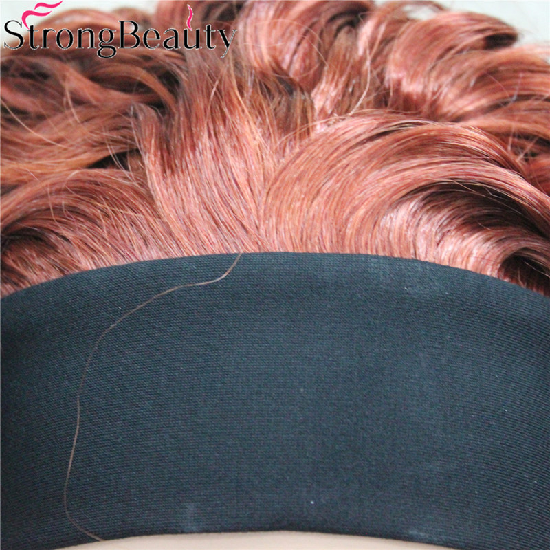 StrongBeauty Short Curly Synthetic Wigs with Headband Women Blue/Gray/Black/Red/Blonde/Brown Wigs 3/4 Half Wig for Lady