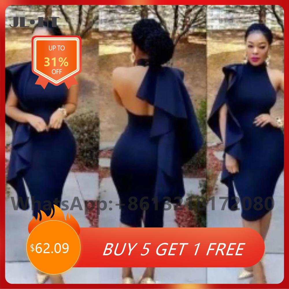 2022 Plus Size Dark Naby Blue Bridesmaid Dresses Wedding Party Gown High Neck Elastic Satin Women African Bridesmaid Dresses