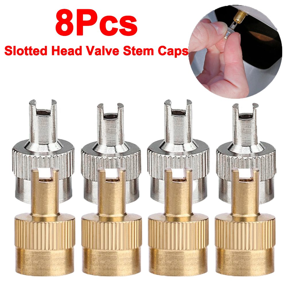 8Pcs Slotted Head Valve Stem Caps Leak-proof Wheel Tire Valve Lid Cover Copper Tire Valve Stem Cap for Car Motorcycle Repair