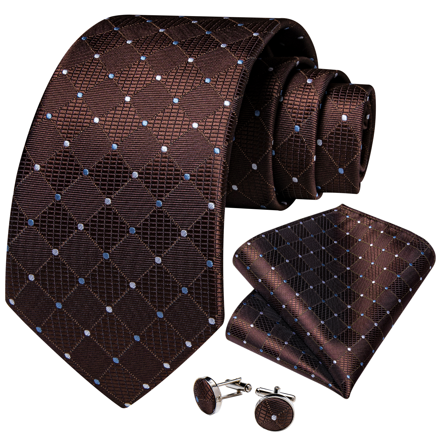 Green Blue Plaid Dot Designer Mens Silk Tie Set Handkerchief Cufflinks Luxury Wedding Party Neck Tie For Men Accessories Gift