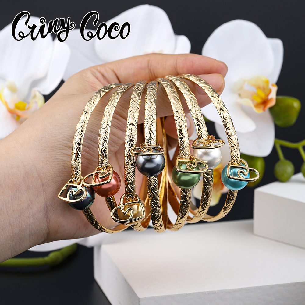 Cring Coco Hawaiian Bangle Bracelet Woman New Designer Pearl Heart Charm Bracelets Summer Beach Jewelry for Women Mother's Day