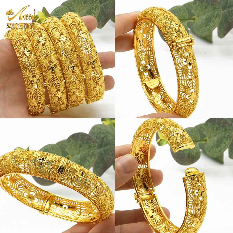 ANIID Dubai 24K Gold Color Bracelets For Women Luxury Jewelry Designers Indian Bangles African Arabic Wholesale Wedding Bridal