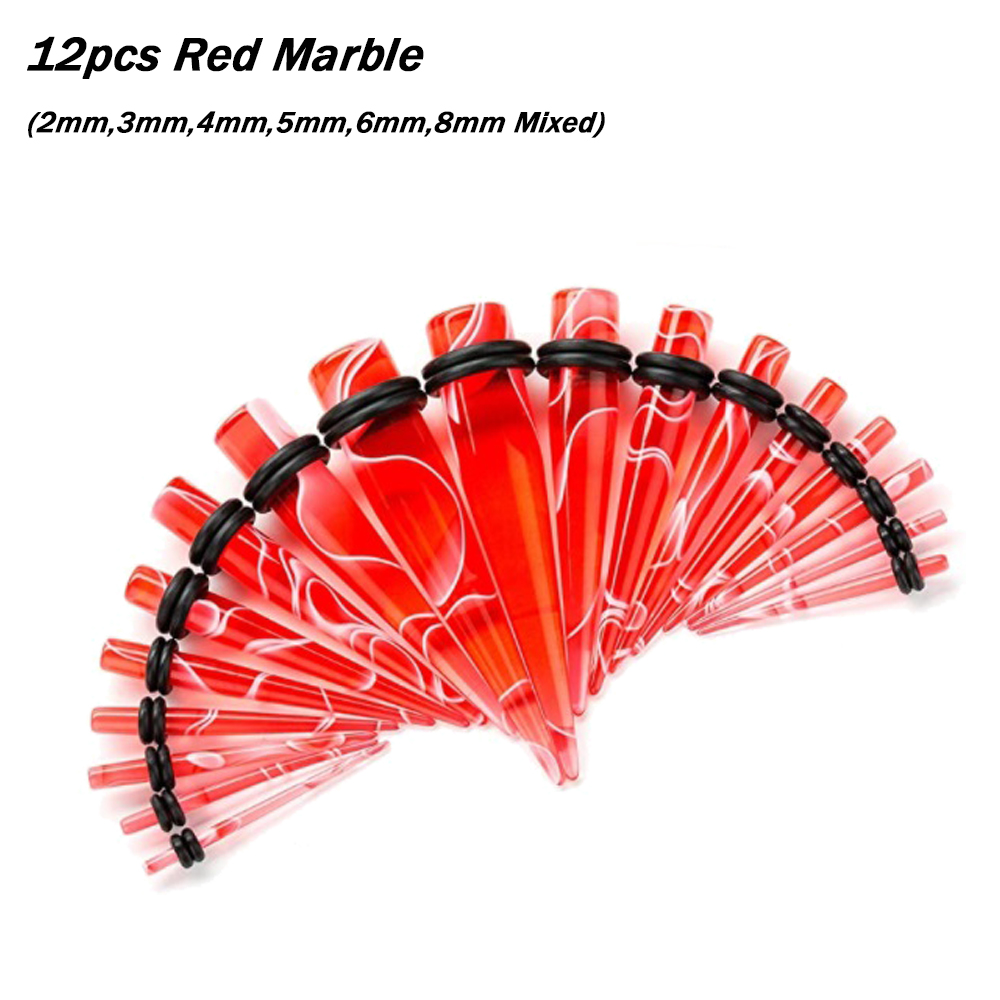 12PCS Acrylic Ear Stretchers Marble Taper Kit Ear Tapers Lobe Stretching Expenders Set For Starter Ear Piecing Body Jewelry