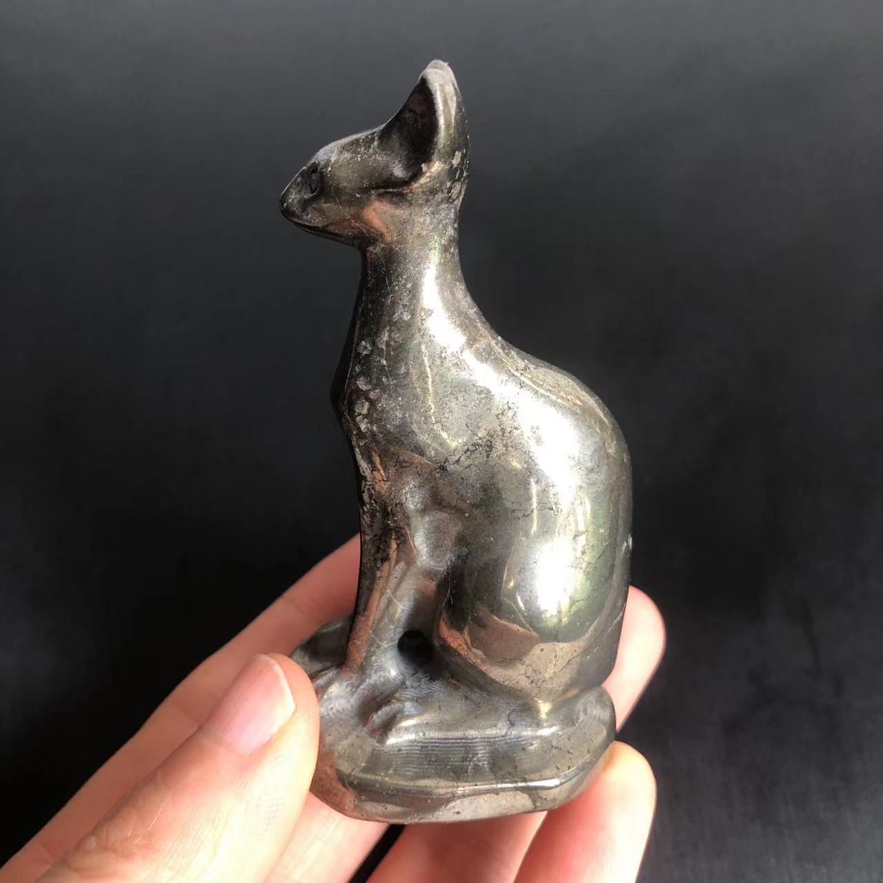 Wholesale 7.5cm Pyrite Egyptian Cat Statue Natural Crystal Carved Cat Gift Small Ornament Sphinx Home Decor
