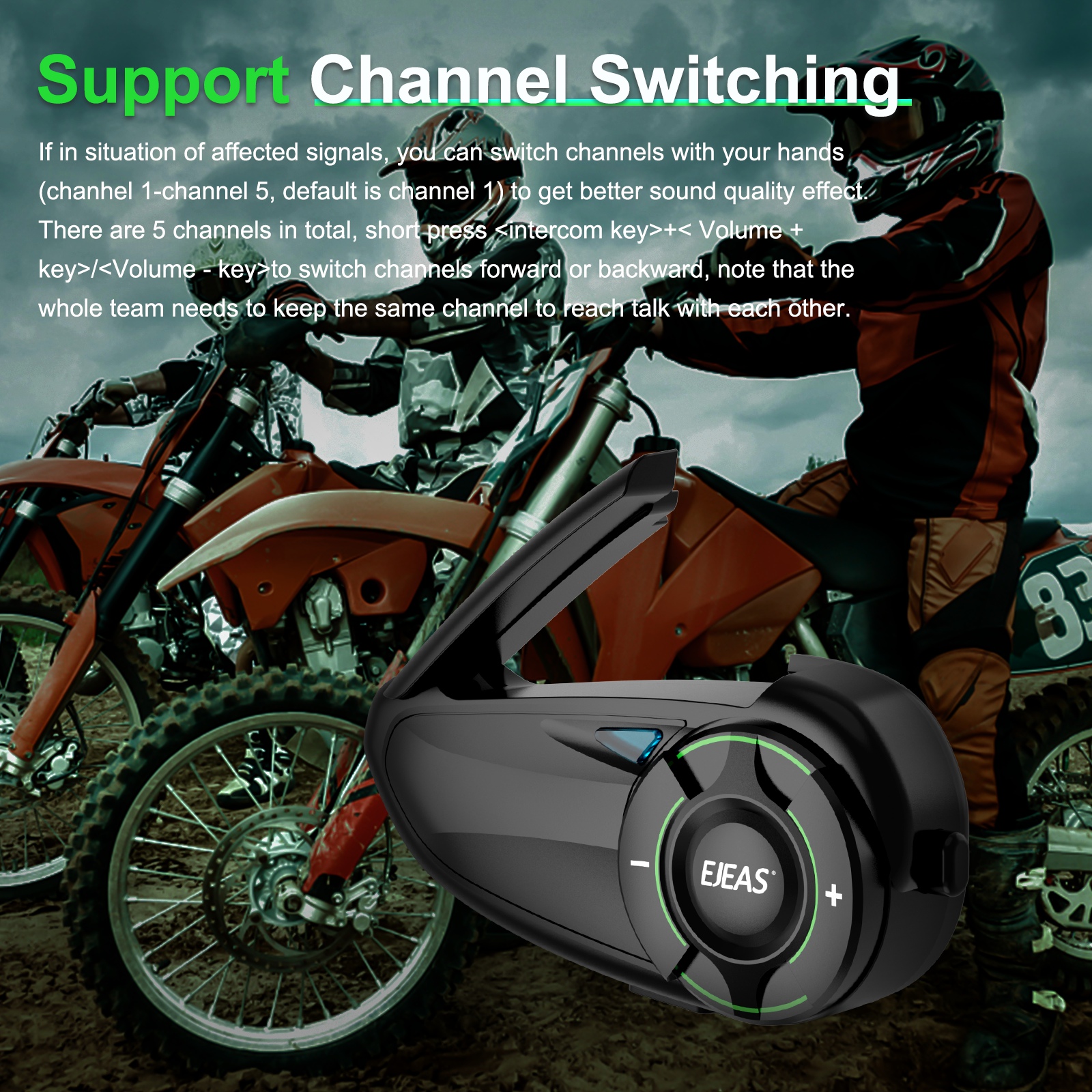 EJEAS Q8 2PC Motorcycle BT5.1 Intercom Charging Interface Type-C Adopts New Mesh3.0 Technology To Support Channel Switching
