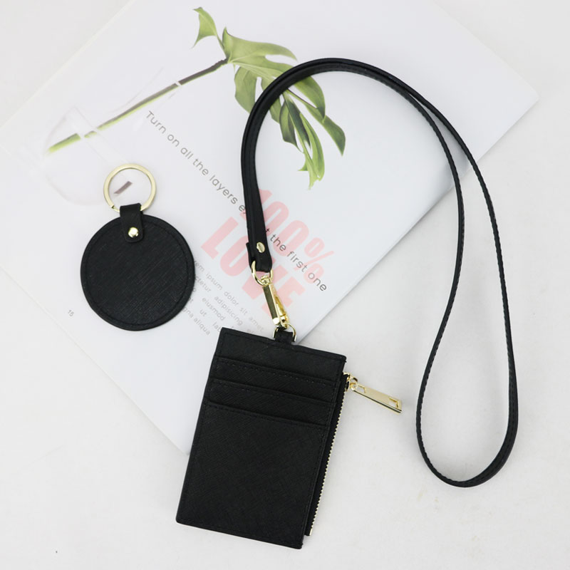 Monogrammed Initial Letters Saffiano Cow Leather Name Tag Men Card Holder Leather Lanyard ID Holder Ladies Retractable