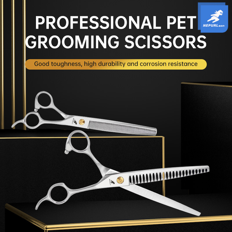 7.0/7.5 Inch Professional Pet Scissors Set For Dog Grooming Scissor Straight Curved Chunker Thinning Pet Shears VG10 Steel