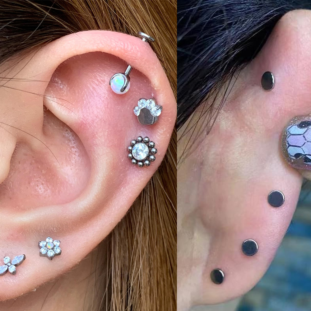 1PC 316L Surgical Steel Flower Opal Labret Lip Ring Cz Internally Threaded Ear Cartilage Tragus Helix Daith Piercing Jewelry