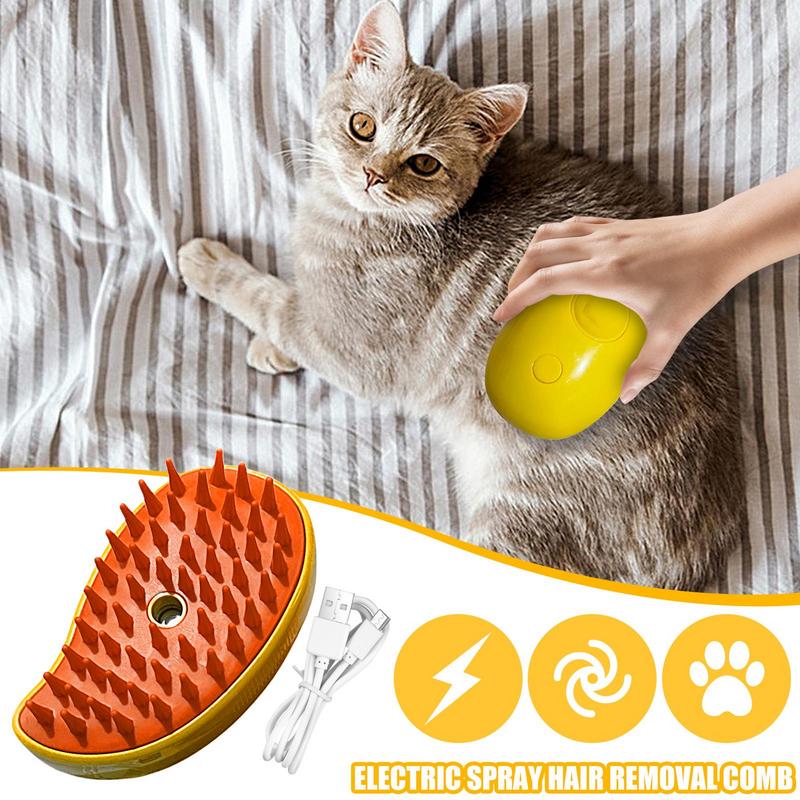 3-in-1 Electric Dog Brush Spray USB Rechargeable Pet Hair Grooming Combs With Mist Mango Shape Comb For Grooming