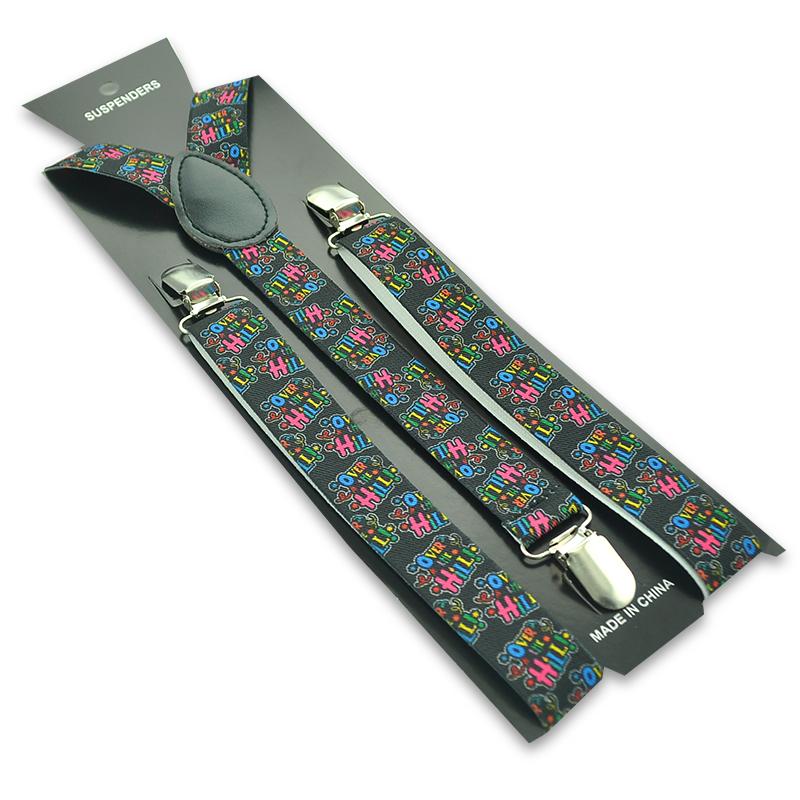 Women Men Unisex Suspenders Braces White Letters Colorful Letters Suspenders Y-shaped Clip On Suspender Elastic Braces Gallus