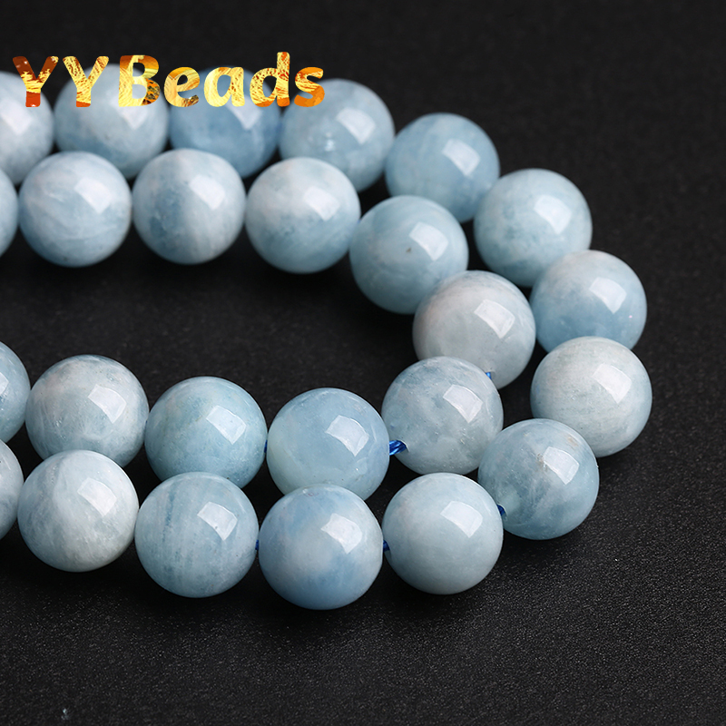 5A Quality Natural Blue Aquamarines Stone Round Beads For Jewelry Making DIY Bracelets Necklaces 15" Strand 4/ 6/8/10 /12 mm