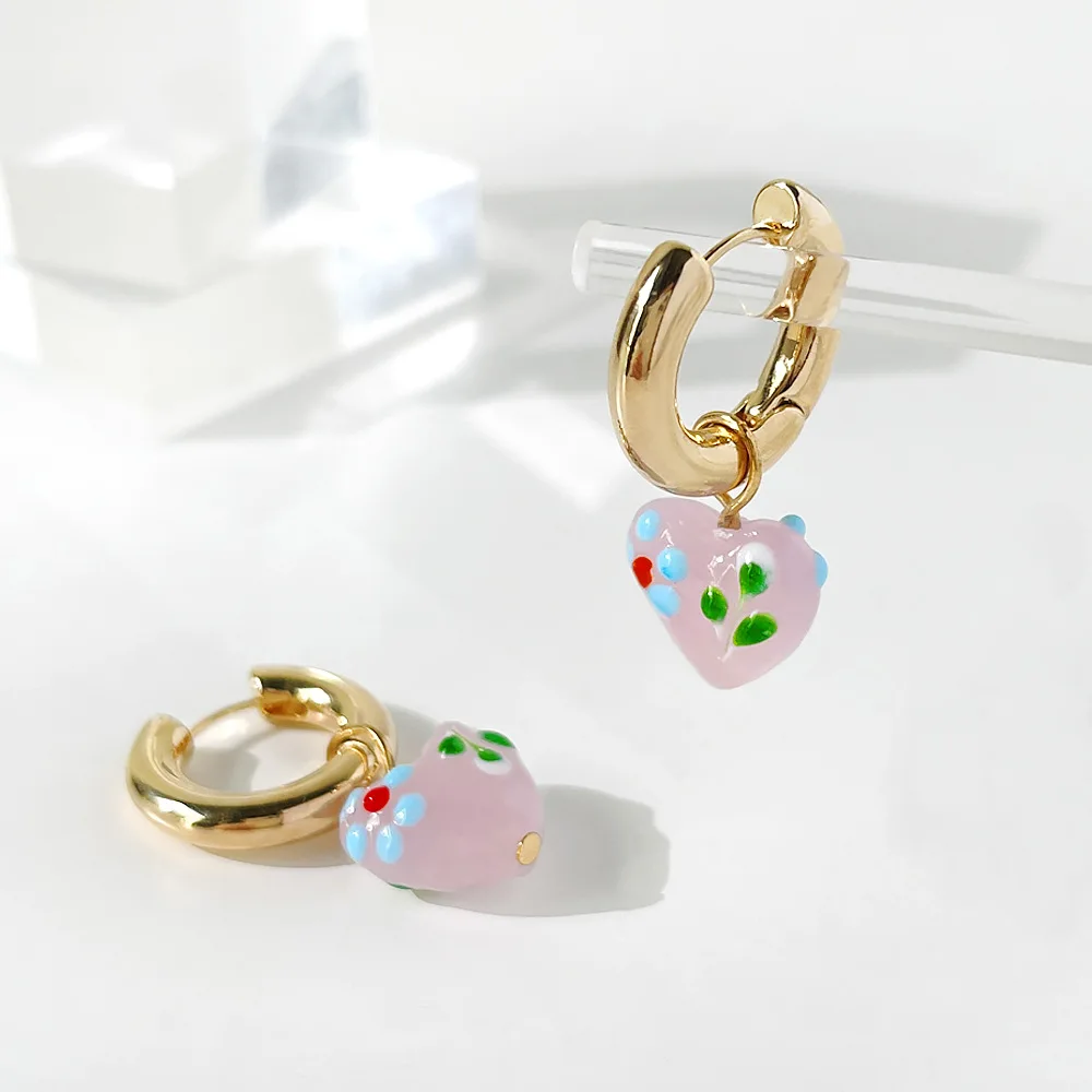 Minar Delicate Cute Polka Dot Love Shaped Gold Hoop Earrings for Women Candy Color Coloured Glaze Heart Huggie Earring Brincos
