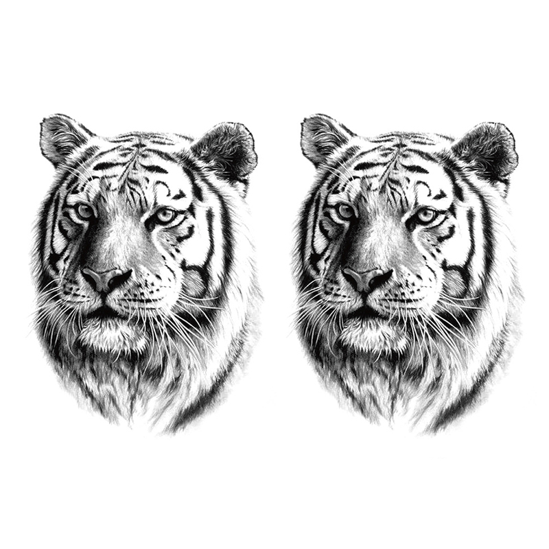 2pcs Black Realistic Sketch Tiger Waterproof Temporary Tattoo Stickers Animal Body Art Hand Arms Legs Waist Men Women Fake Tatto