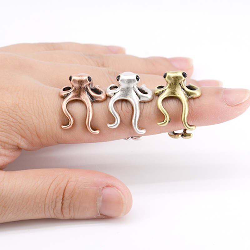 Vintage Punk 3D Shark&Octopus&Dolphin Wrap Ring Boho Brass Knuckle Fish Anel Rings For Women Men Anime Jewelry Gift For Lover