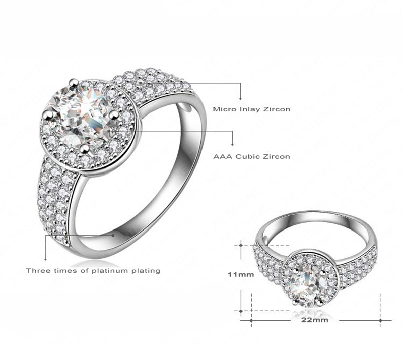 Lokaer Luxury AAA Cubic Zirconia Wedding Rings Jewelry Mosaic Rhinestone Crystal Engagement Ring For Women Girl Anneaux CRI0018